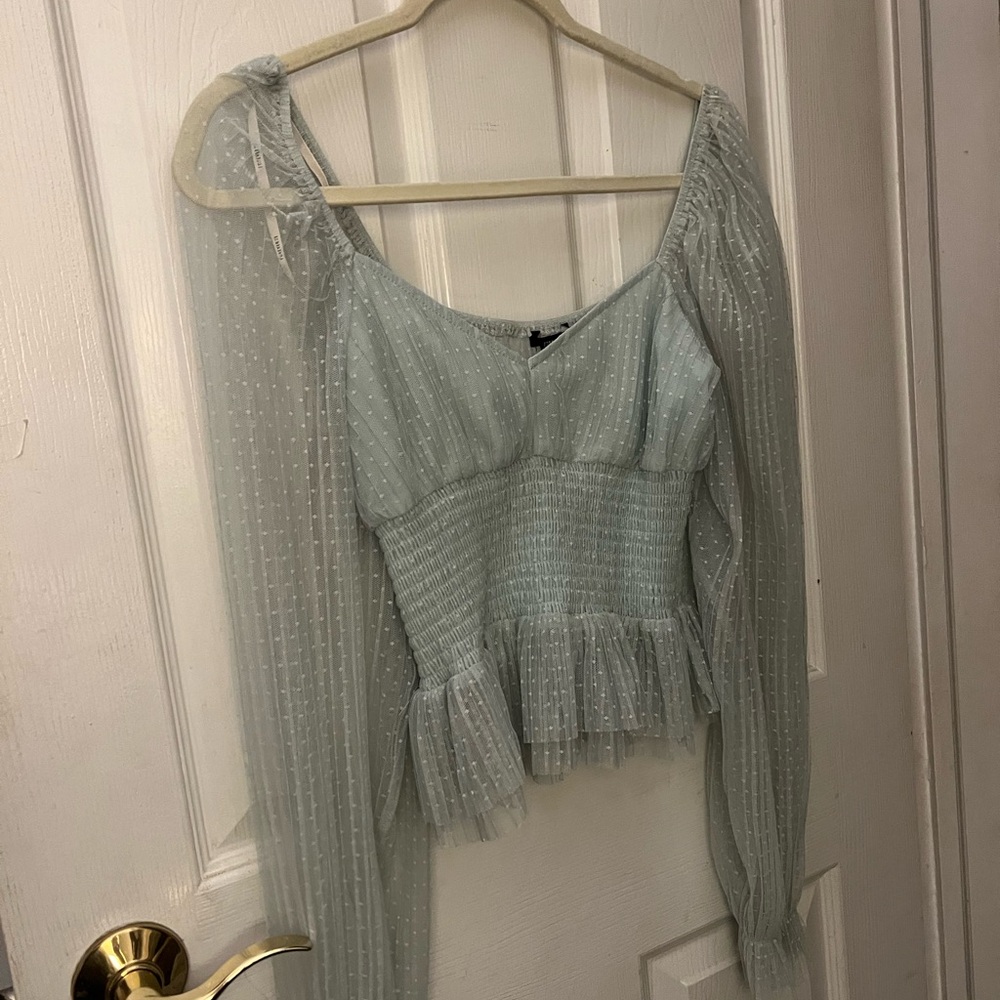 Peplum polka dot mint green sheer blouse